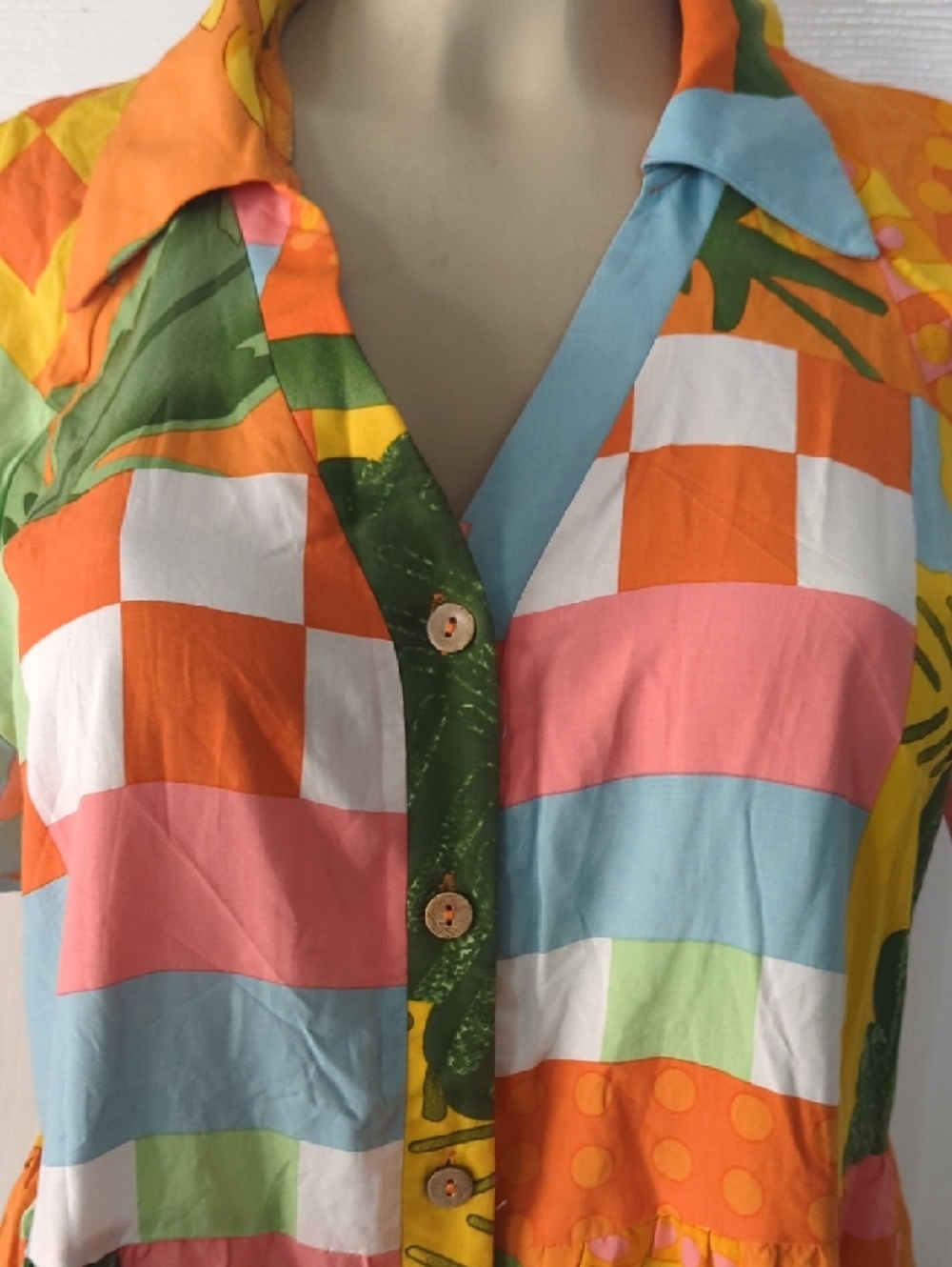 Colorblock Patchwork Maxi Shirt Dresspit to pit 18 inch - Picture 2 of 7